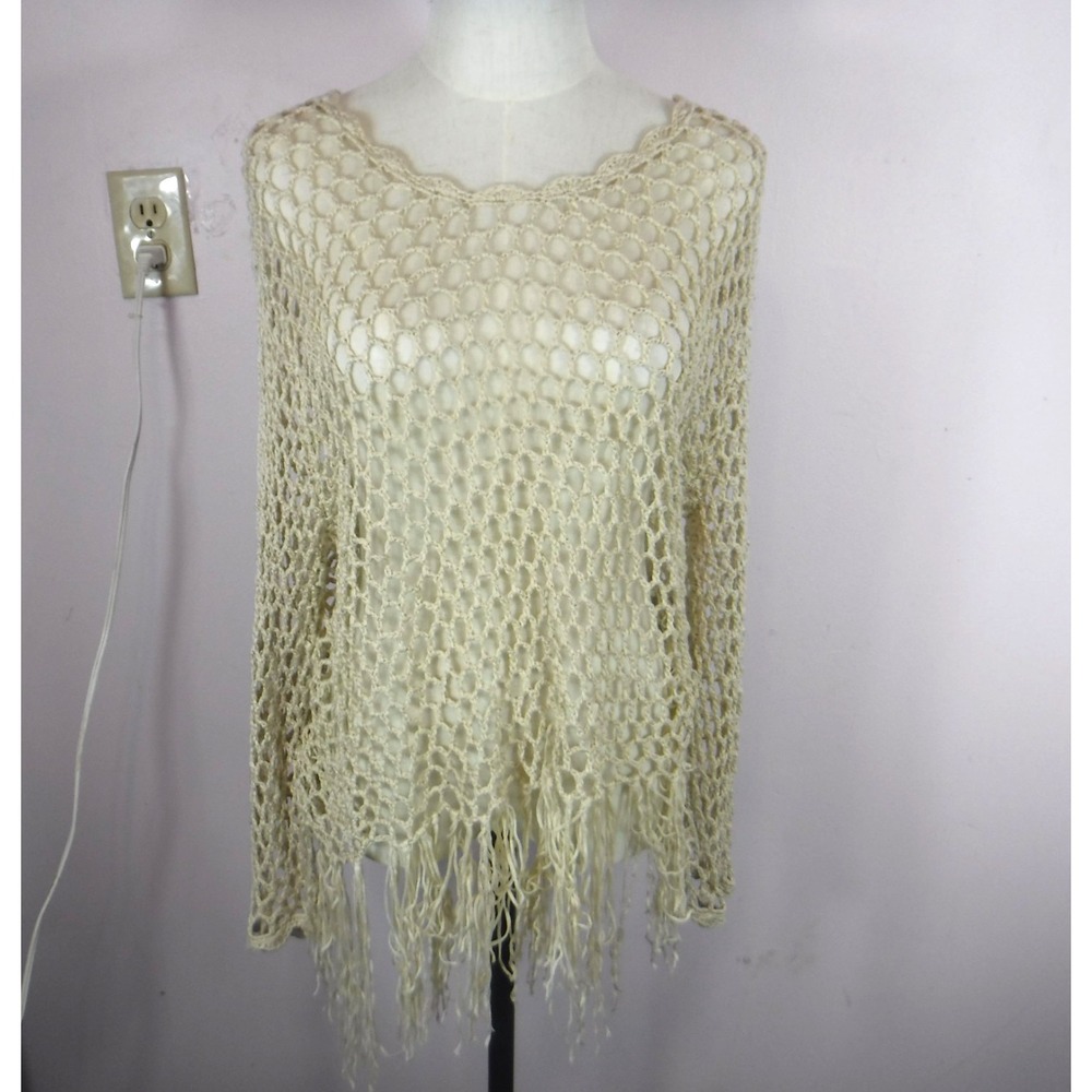 Debut Crochet Women's Cream Open Knit Top Coverup Boho Festival Swim Size‎ M/L